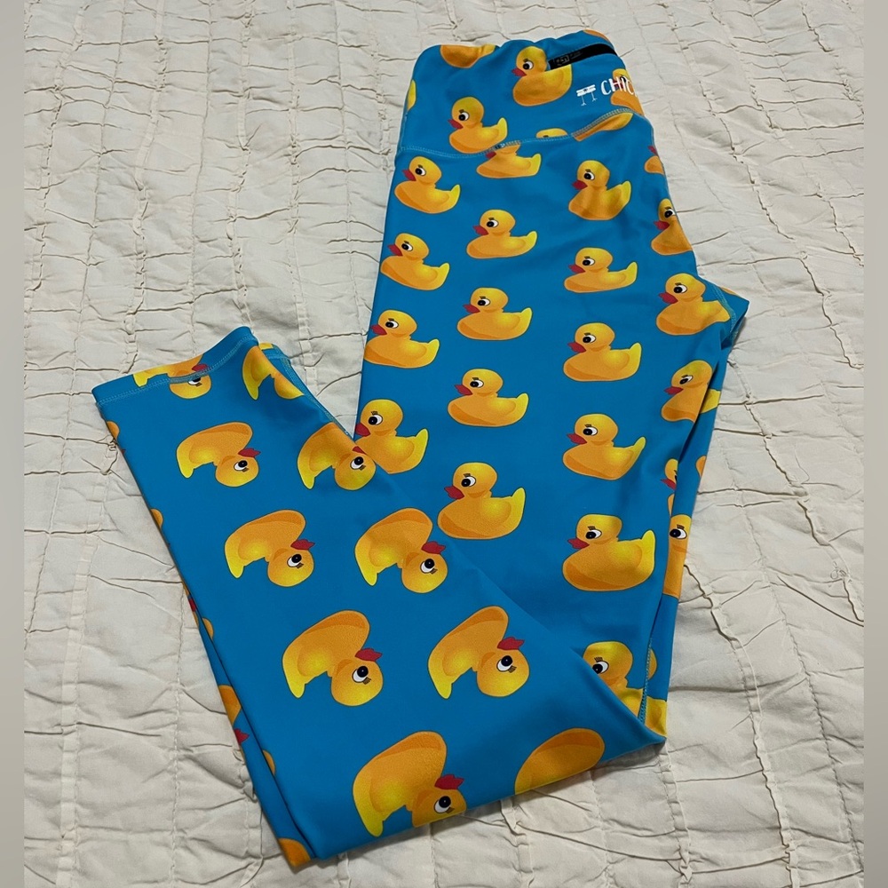 Bright Blue Rubber Duck Print Leggings for Women
